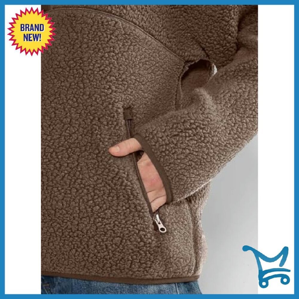 Half Zip Sherpa Fleece Pullover Cropped Sweatshirt with Pockets - Picture 4 of 7